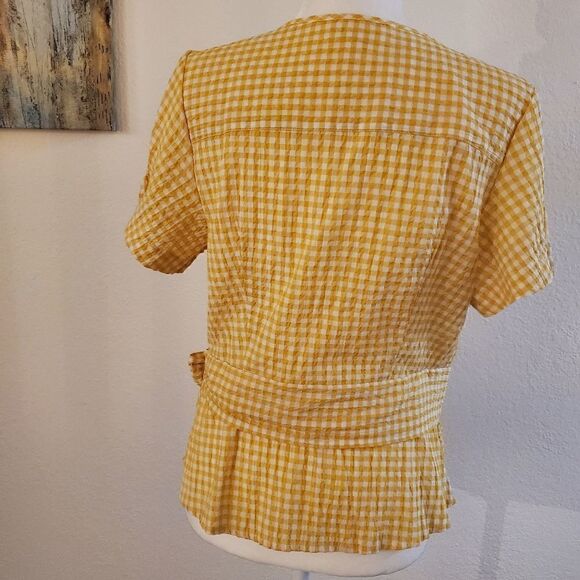 Max Studio Yellow Checker wrap blouse L - Picture 6 of 14